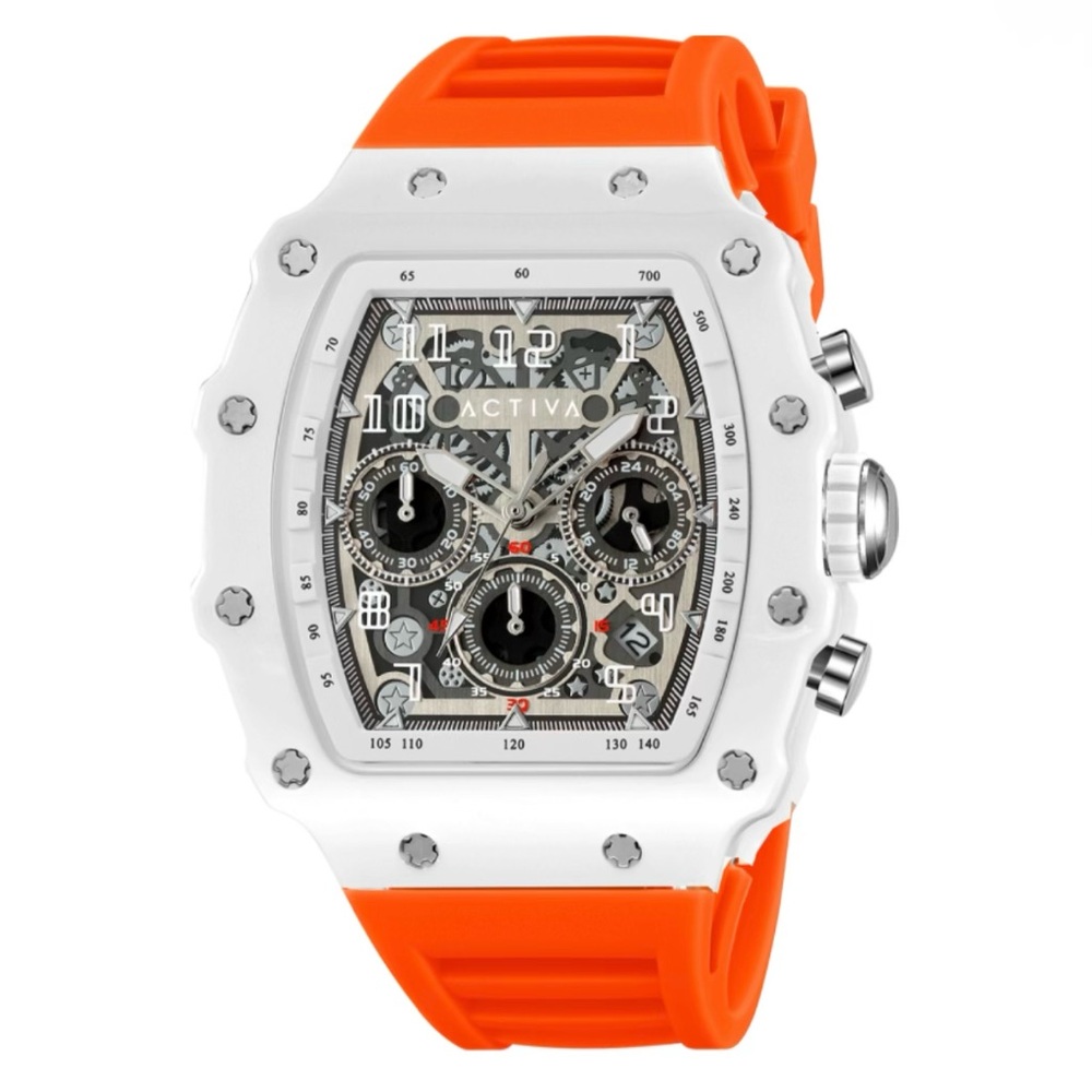 Activa X Invicta Men's Watch w/ Skeleton Dial - 44.3mm, Orange & White